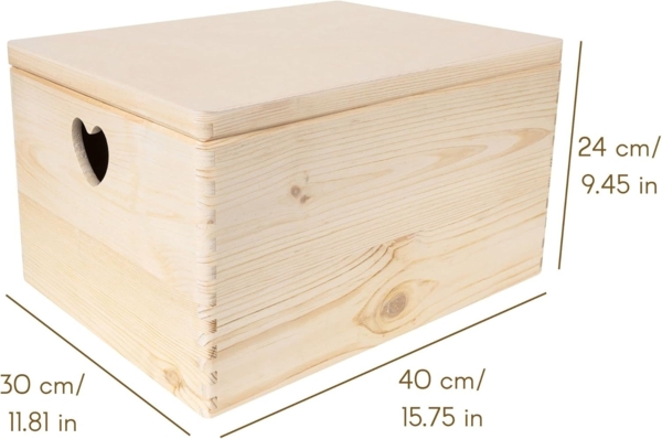 Creative Deco Aufbewahrungsbox Holzkiste mit Deckel Erinnerungsbox Holzbox, herzförmige Griffe Bild 2