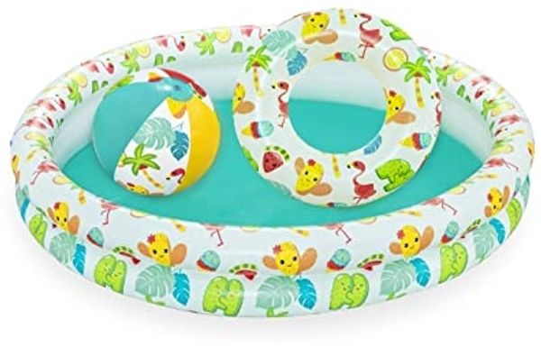 3In1 Aufblasbarer Pool Für Kinder 122X20Cm Tropical Bestway + Schwimmring + Strandball