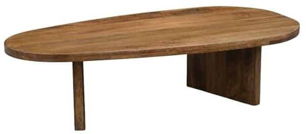 Couchtisch Mango Massivholz oval 120cm - Handgefertigter Wohnzimmertisch im modernen Design mit abgerundeter Form - Flacher Beistelltisch Sofatisch aus Echtholz Handmade