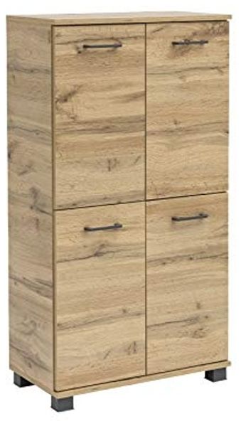 Schildmeyer Nora Highboard 144971, Eiche Landhaus Dekor, 60 x 32,6 x 117 cm (B/T/H)
