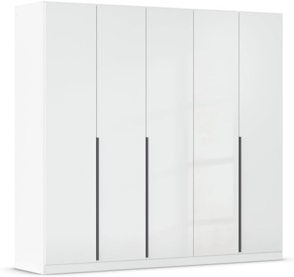 Rauch Möbel Alabama, Kleiderschrank, Garderobenschrank, 5-türig, Zubehör Basic, 3 Kleiderstangen, 6 Einlegeböden, Farbe Hochglanz Weiß/Weiß, Griff Grau metallic, 226 x 229 x 54 cm