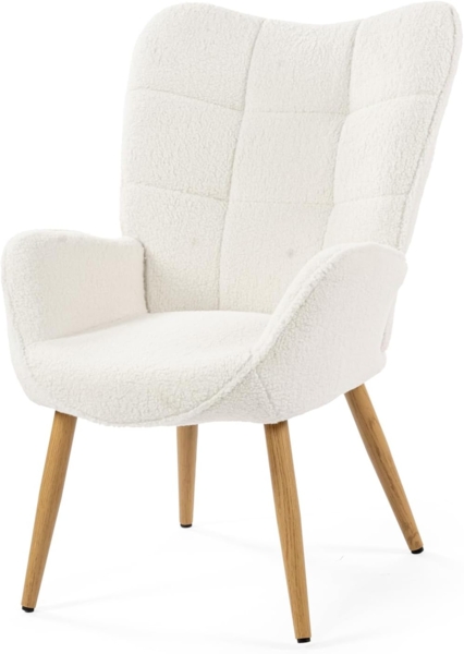 MEUBLE COSY Sessel Relaxsessel Lehnstühle Polstersessel Einzelsofa mit Holzbein Ohrensessel für Wohnzimmer Schlafzimmer Büro Vanity, Bouclé-Stoff, Beige