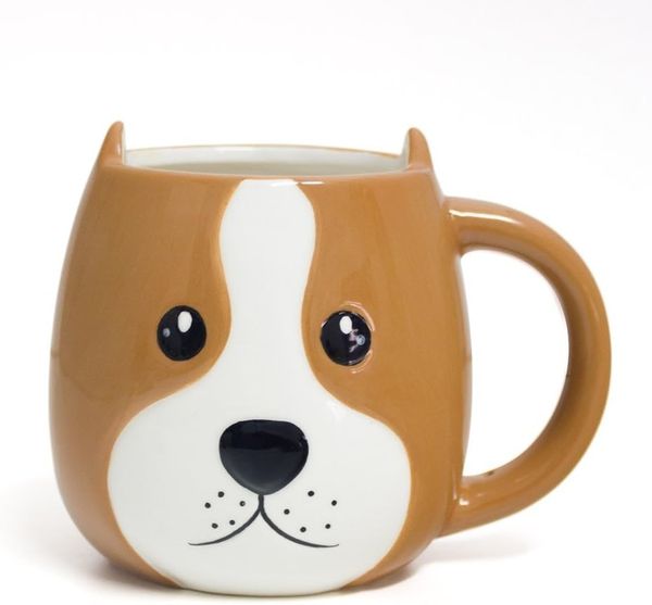 becher Hund 400 ml 14x10,3 cm Keramik braun-weiß