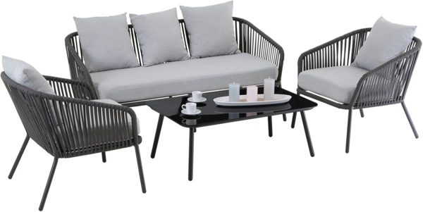 CARO-Möbel Gartenlounge-Set BENGAL, Outdoor Loungemöbel wasserabweisend, Balkonmöbel Set schwarz/grau