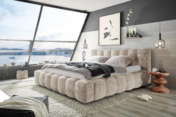 Bexley Polsterbett 180x200, Taupe - Modernes Doppelbett mit voluminöser Steppung & Duo Wendematratze - 226 x 103 x 245 cm (B/H/T)