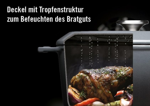 WOLL Iron Gusseisentopf rund Ø 28 cm 3,7 L raue Emaillierung Selbstberieselungsdeckel Induktion & Ofen bis 300 °C Spülmaschinenfest Bild 4