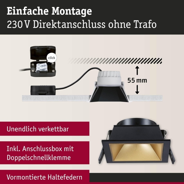 Paulmann 93129 LED Cole Coin Basisset eckig 3er-Set 2700K Schwarz Gold 3-Step-Dim IP44 Bild 5