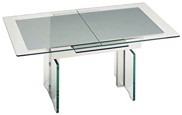 'Candice' Funktionstisch höhenverstellbar und ausziehbar, massiv Glas/Perlsilber, 125(165,5) x 75x56-75 cm