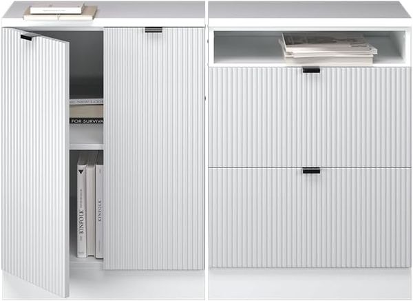 Dachschrägenschrank-Set Rion Weiß Riffel 120 cm 2er Set Schrankkorpuss 60 cm Tiefe Vicco Bild 7