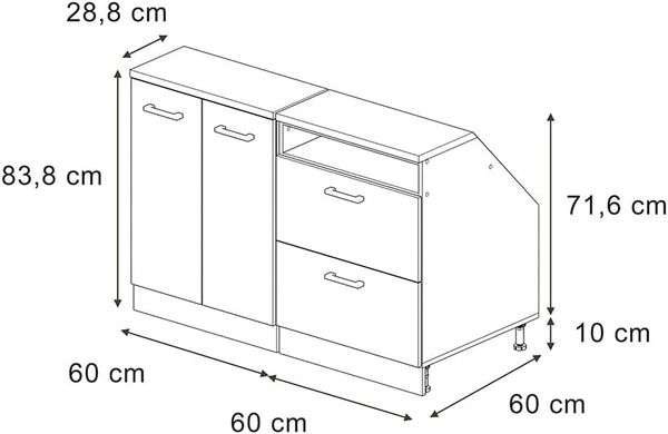 Dachschrägenschrank-Set Rion Weiß Riffel 120 cm 2er Set Schrankkorpuss 60 cm Tiefe Vicco Bild 3