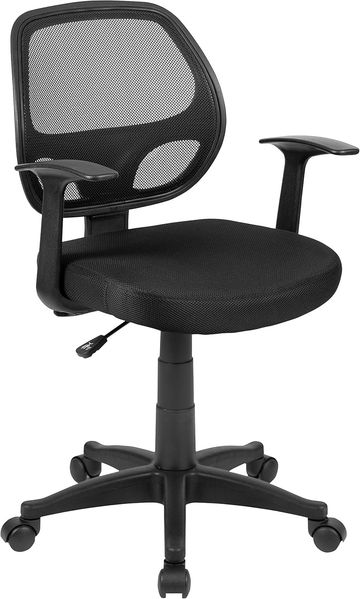 Flash Furniture Bürostuhl mit mittelhoher Rückenlehne – Ergonomischer Schreibtischstuhl mit Armlehnen und Netzstoff – Perfekt für Home Office oder Büro – Schwarz