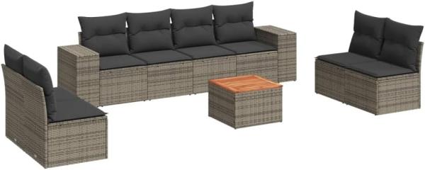 vidaXL 9-tlg. Garten-Sofagarnitur mit Kissen Grau Poly Rattan