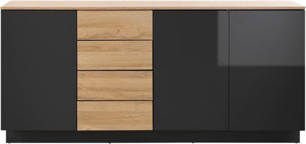 Sideboard Savanna in schwarz Hochglanz und Eiche 181 x 85 cm