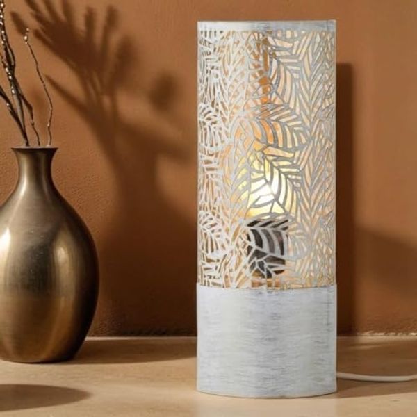 Marrakesch Orient & Mediterran Interior Nachttischlampe Boho Deko Tischlampe Nachttischlampe Lampe Verdure Klein Weiss, E27