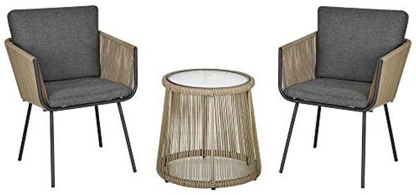 Outsunny Gartenlounge-Set Rattan Gartenmöbel-Set mit 2 Gartenstühle, Beistelltisch, (Sitzgruppe, 3-tlg, Gartengarnitur), für Balkon, Stahl, Grau