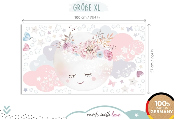 Little Deco Wandsticker Mond & Wolken XL - 100x51 cm weiß/rosa Bild 4