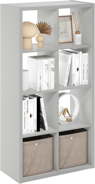 Furinno Cubicle Dekorativer Würfel-Aufbewahrungsorganisator mit offener Rückseite, 8 Würfel, Hellgrau