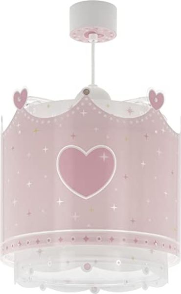 Dalber Lampe kinderzimmer, kinderlampe Pendelleuchte Hängelampe, Deckenleuchte Kinder, Deckenlampe kinderzimmer Little Queen Krone Rosa, 61102, E27