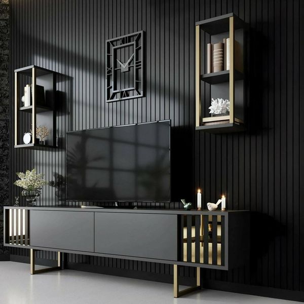 Dmora Fernsehtisch Eunomia 180 x 30 x 48 cm Schwarz 5 Böden, modular