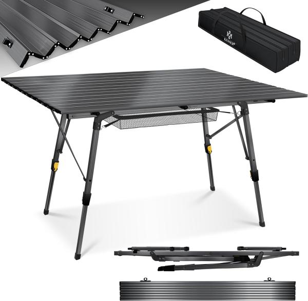 KESSER® Campingtisch faltbar Klapptisch Camping Tisch mit Aluminiumrahmen Aufrollbare Tischplatte Falttisch klappbar mit Höhenverstellung inkl. Tragetasche mit Trageband 90x53 cm - bis 30 kg Anthrazit (120x70 cm)