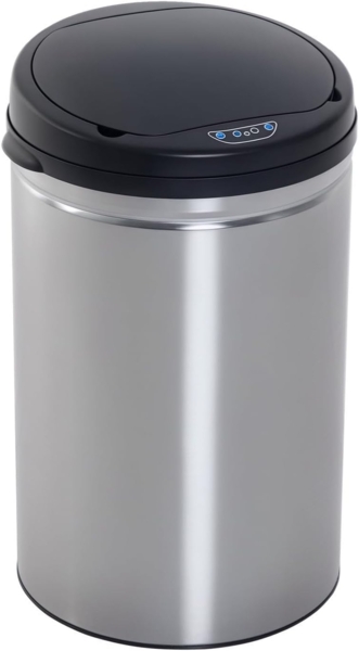HOMCOM Mülleimer Automatik Abfalleimer mit Sensor, Schwarz+Silber Ø30,5 x 51,5 cm