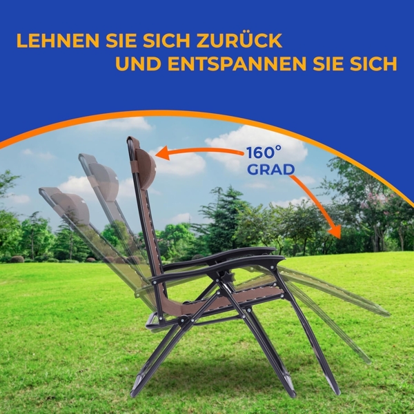 SereneLife Sonnenliege Klappbar, Gartenliege Wetterfest zum Liegen, Sonnenstuhl als Gartenbett, Gartenmöbel zum Relaxen 2 Stück Braun mit Atmungsaktivem Textilen, Sonnenstuhl Verstellbar 2er Set Bild 4