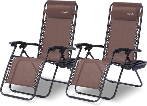 SereneLife Sonnenliege Klappbar, Gartenliege Wetterfest zum Liegen, Sonnenstuhl als Gartenbett, Gartenmöbel zum Relaxen 2 Stück Braun mit Atmungsaktivem Textilen, Sonnenstuhl Verstellbar 2er Set Bild 1