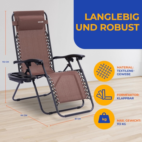 SereneLife Sonnenliege Klappbar, Gartenliege Wetterfest zum Liegen, Sonnenstuhl als Gartenbett, Gartenmöbel zum Relaxen 2 Stück Braun mit Atmungsaktivem Textilen, Sonnenstuhl Verstellbar 2er Set Bild 3