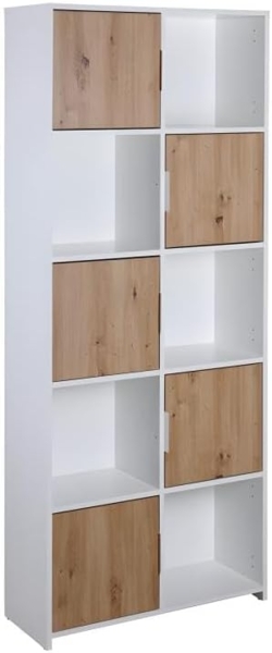 Bücherregal PEPETO 5TW Regal mit 5 Türen Optik: Weiß / Artisan Eiche