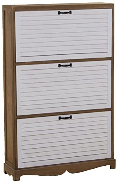 DRW Schuhschrank mit 3 Türen aus Paulownia-Holz in Natur und Weiß, 76 x 22 x 119 cm