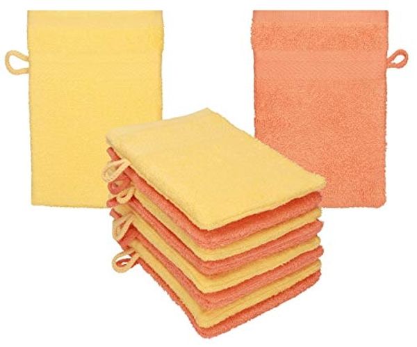 Betz Waschhandschuh 10 Stück Waschhandschuhe Premium 16x21 cm Farbe honiggelb/ blutorange, (10-St)