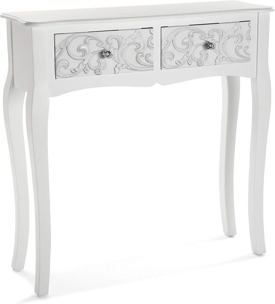 Versa Anjali Schmales Möbelstück für den Eingangsbereich oder Flur, Moderner Konsolentisch, mit 2 Schubladen, Maßnahmen (H x L x B) 80 x 25 x 80 cm, Holz, Farbe: Weiß