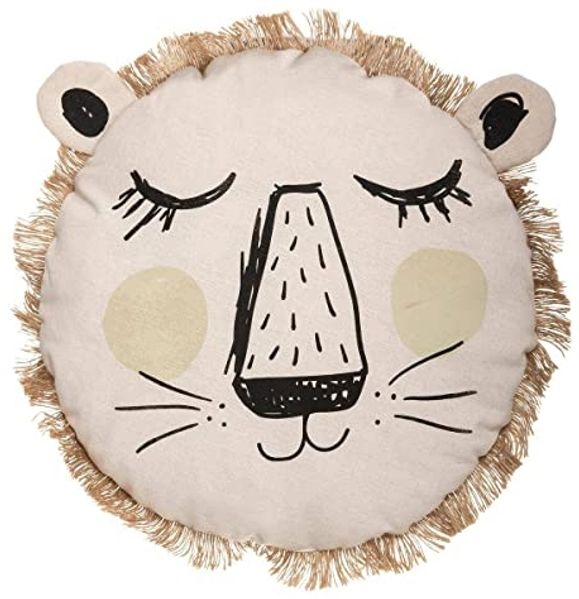 Rundes Kissen LÖWE für Kinderzimmer, Ø 44 cm, beige
