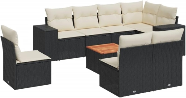 vidaXL 9-tlg. Garten-Sofagarnitur mit Kissen Schwarz Poly Rattan 3225482