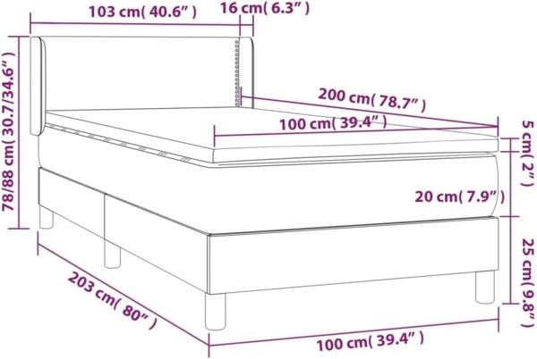 vidaXL Polsterbett mit Matratze Hellgrau 100x200 cm Stoff Bild 3
