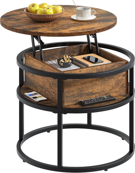 YITAHOME Couchtisch Rund mit Hebeplatte, Wohnzimmertisch mit Stauraum 60 x 60 x 47 cm, Couchtisch rund mit Stauraum für Home Office, Couchtisch Höhenverstellbar Couch Tisch Wohnzimmer