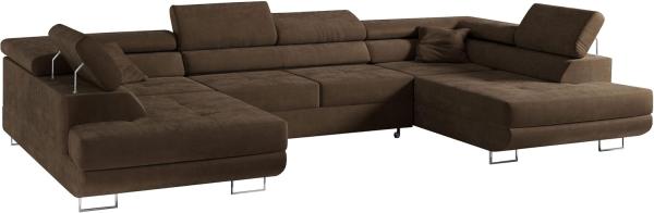 Ecksofa, Wohnzimmer U Couch, Polstersofa mit Bettkasten - GUSTAW-U - Braun Velours