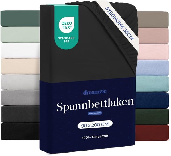 Dreamzie - Spannbettlaken 90x200 cm | Mikrofaser Weich – Für Dicke Matratzen – Oeko-Tex | Komfort, Atmungsaktivität, Pflegeleicht – Schwarz