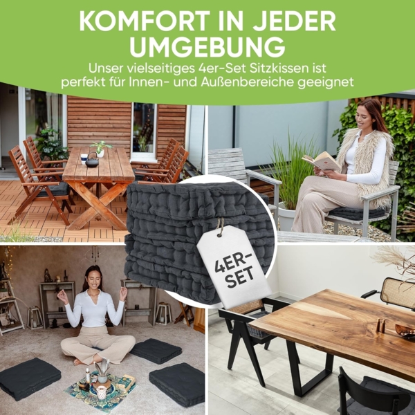Gräfenstayn Sitzkissen 4er Set 40x40 cm mit 8 cm Polsterung aus 100 % Baumwolle -, robustes Sitzkissen für Indoor & Outdoor, bequemes Bodenkissen Bild 4