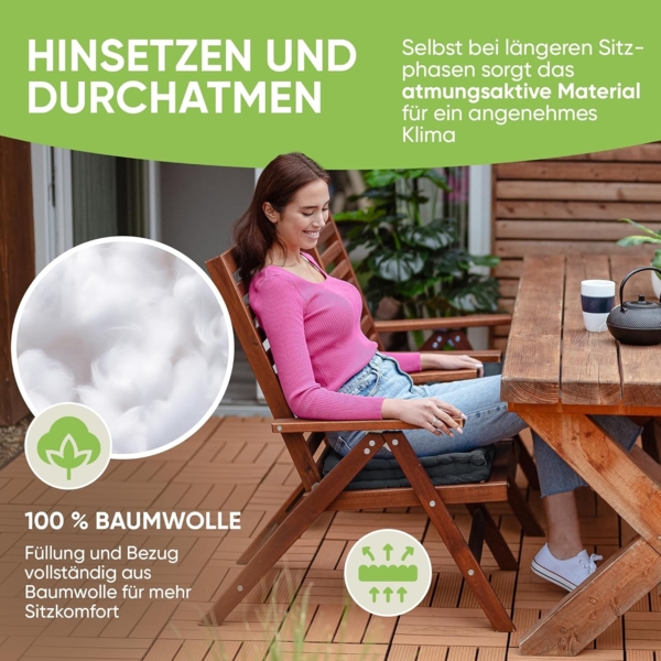 Gräfenstayn Sitzkissen 4er Set 40x40 cm mit 8 cm Polsterung aus 100 % Baumwolle -, robustes Sitzkissen für Indoor & Outdoor, bequemes Bodenkissen Bild 3