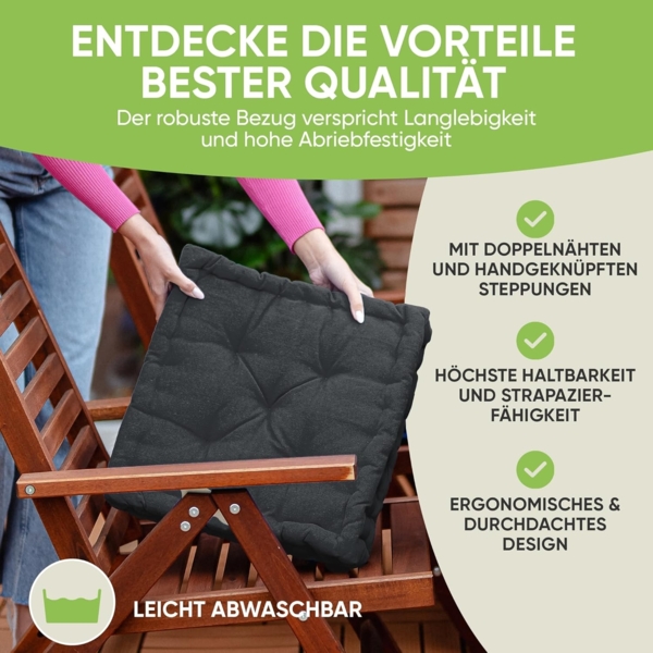 Gräfenstayn Sitzkissen 4er Set 40x40 cm mit 8 cm Polsterung aus 100 % Baumwolle -, robustes Sitzkissen für Indoor & Outdoor, bequemes Bodenkissen Bild 5