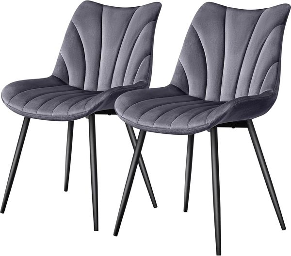 2er-Set Yaheetech Esszimmerstuhl Gepolsterte Küchenstühle mit Metallbeinen, Beistellstühle mit Vertikal Gestepptem Design, Dunkelgrau