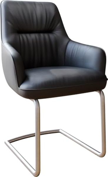 Freischwinger Zelia-Flex mit Armlehnen Echt-Leder Schwarz Freischwinger rund Edelstahl Taschenfederkern