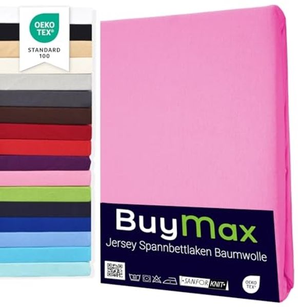 Buymax® Spannbettlaken 80x200 cm Baumwolle 100% Spannbetttuch Bettlaken Jersey, Matratzenhöhe bis 25 cm, Farbe Altrosa