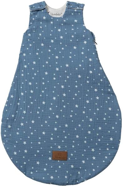 Baby Schlafsack Esel Emmi aus Musselin mit Jerseyfutter, Neugeborenenschlafsack Größe 44, jeansblau, TOG 0,50