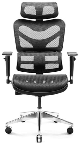 Diablo V-Commander Ergonomischer Bürostuhl Schreibtischstuhl Chefsessel 3D Armlehnen Lendenwirbelstütze Verstellbare Kopfstütze & Sitzfläche Netzstoff Belastbarkeit Bis 200 KG (schwarz)