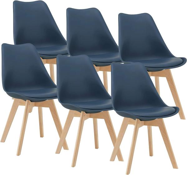 Esszimmerstuhl Fläten 6er Set 81x49 cm Blau PU-Kunstleder en. casa