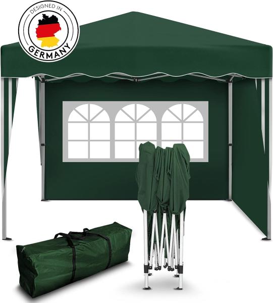 Faltpavillon 3x3m - wasserdicht - mit 2 Seitenteilen, grün