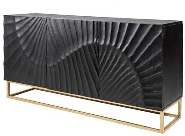 riess-ambiente Sideboard SCORPION 140cm schwarz / gold, Massivholz · Metall · Kommode · 3D Schnitzereien · Wohnzimmer