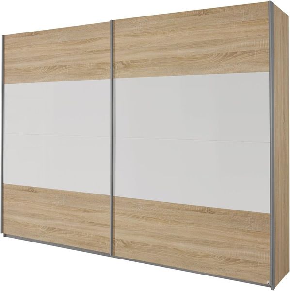 Rauch Schwebetürenschrank 2-türig Eiche Sonoma, Absetzungen Weiß Alpin, BxHxT 270 x 210 x 62 cm